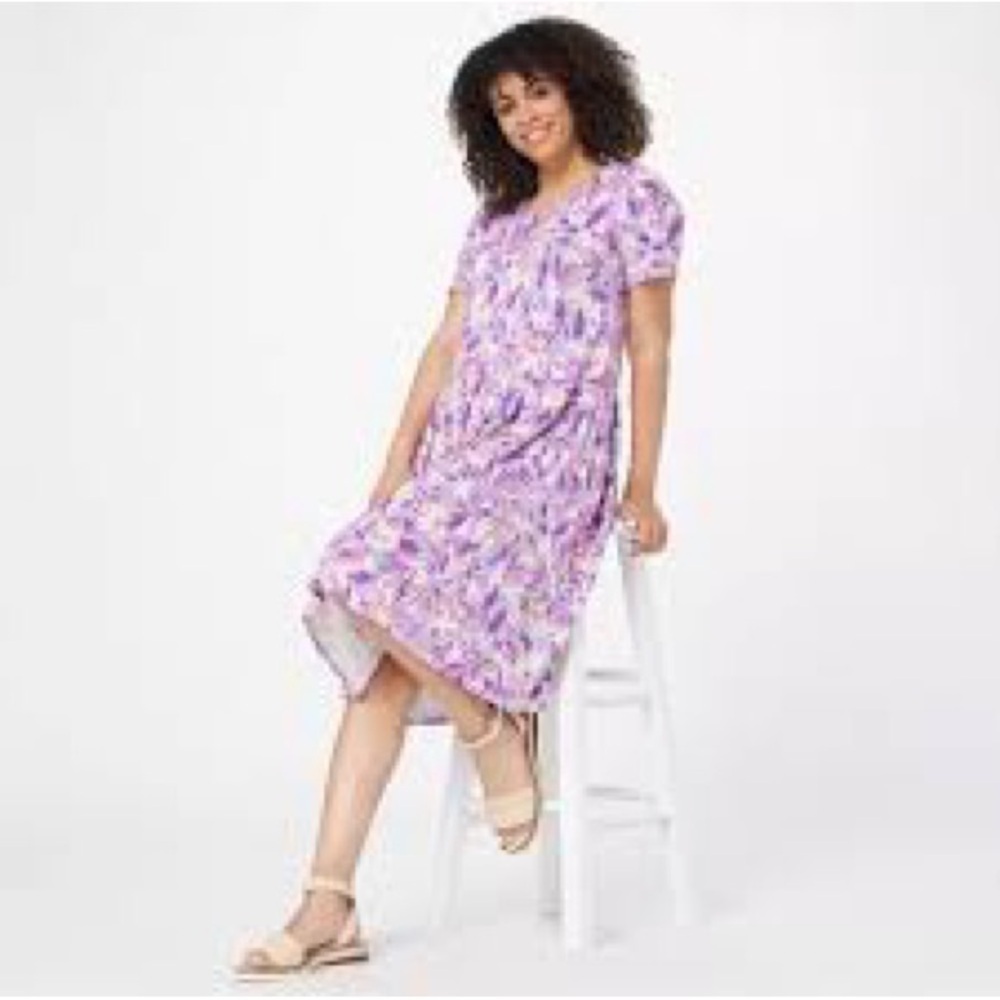 LOGO Lori Goldstein Lavender Abstract Animal Print Drop Waist Dress size XLP